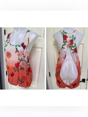 BB DAKOTA Steve Madden Blouse Tank Sheer Floral Sleeveless Open Back Tank Top M